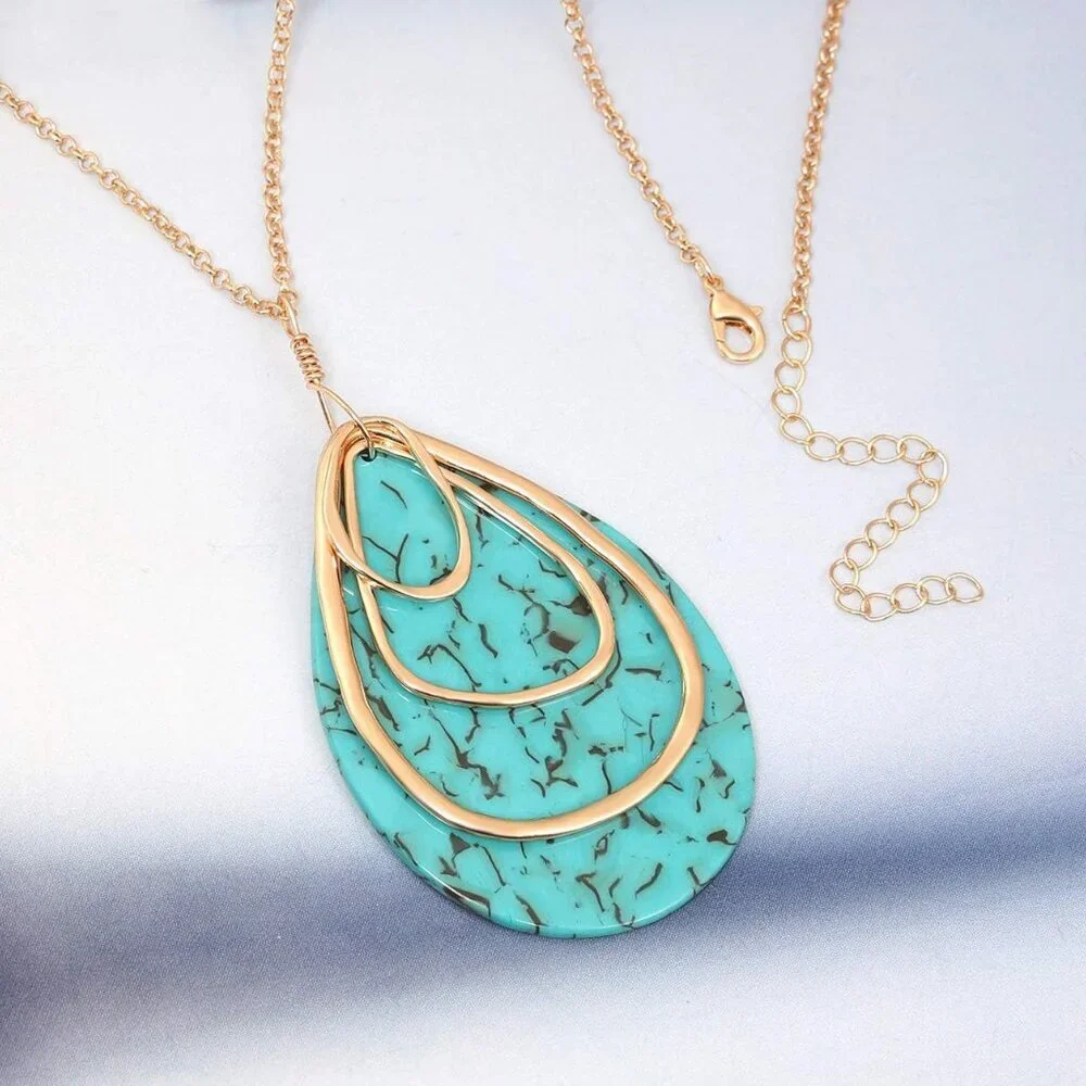 Long Necklace For Women Geometry Teardrop Acrylic Circle Pendant Necklace Statem